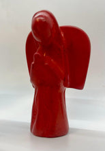Load image into Gallery viewer, A hand-carved red soapstone angel from Her Best Foot Forward features folded arms and a featureless face, making it the perfect Christmas decor. This East African divine sculpture stands out against any plain white background.