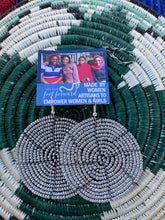 Load image into Gallery viewer, Duara Circular Beaded Earrings by Her Best Foot Forward, handmade Maasai statement jewelry from East Africa. Displayed on a woven basket with a card featuring three women: Made by women artisans to empower women &amp; girls.